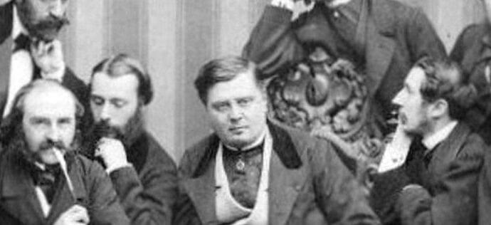 Black and white photo. Is a picture of France's cabinet members. Napoleon's son is in the middle.